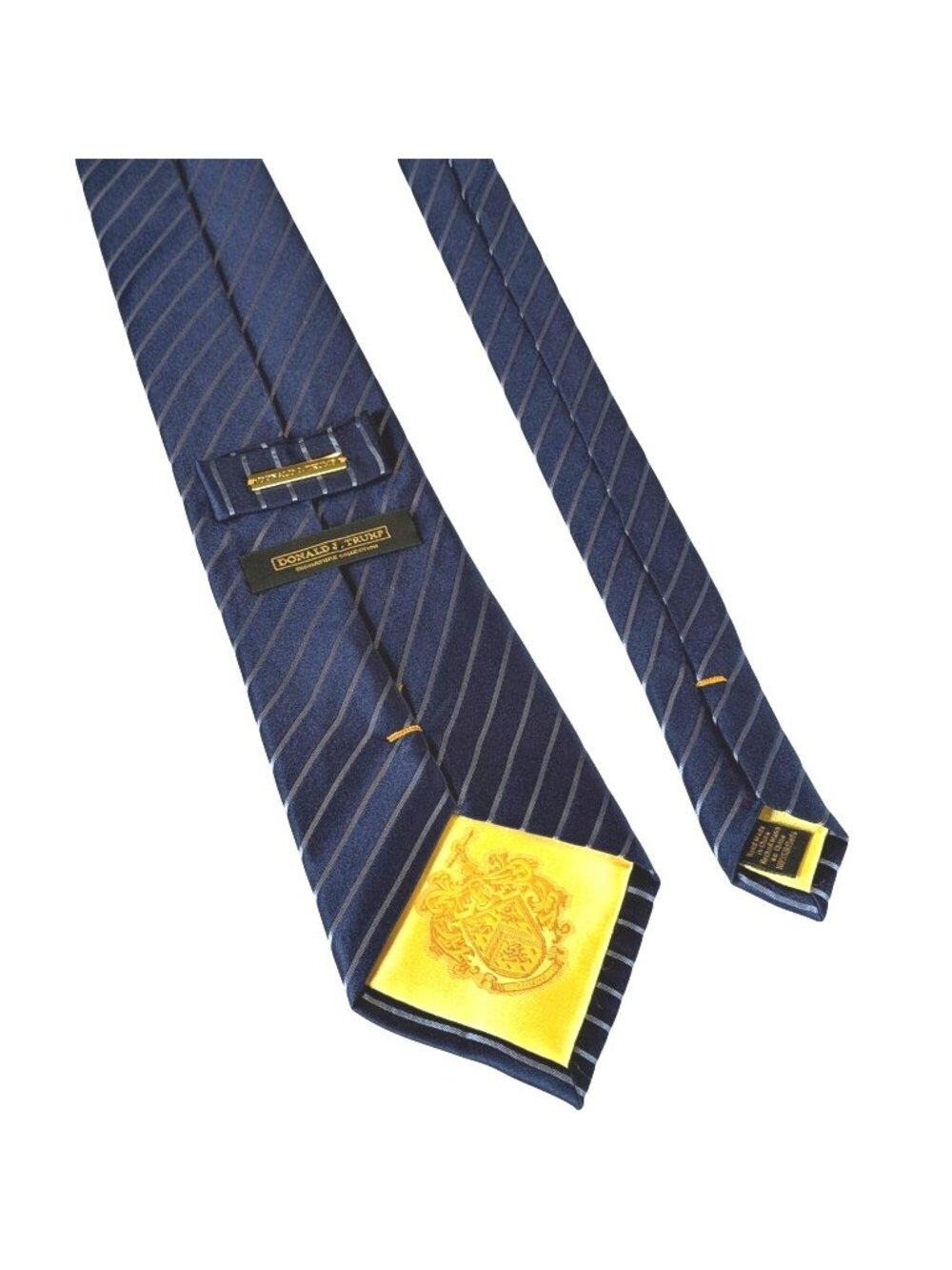 Donald J. Trump Signature Crest Collection Gold Bar Silk USA President Neck Tie